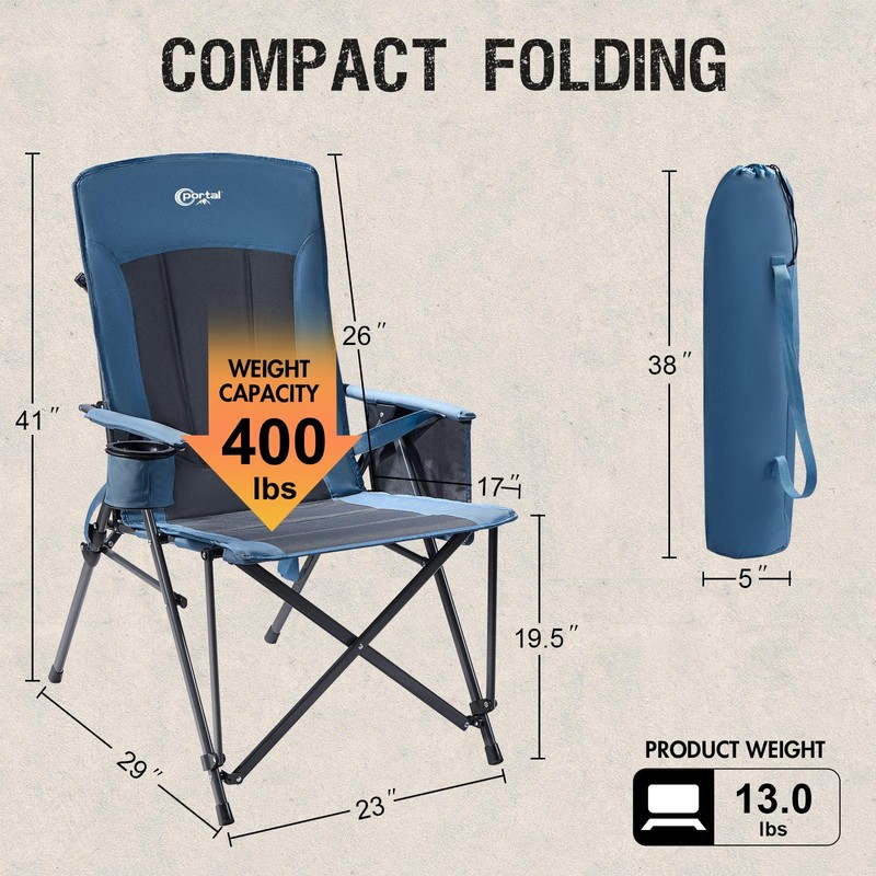 PORTAL Camping Chair with Lumbar Support for Adults Folding Portable