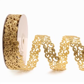 20 Yards Vintage Hollow Cut Out Golden Ribbon 7/8" Ornate Craft Gold Ribbon for Scrapbooking Gift Wrapping Home Decor