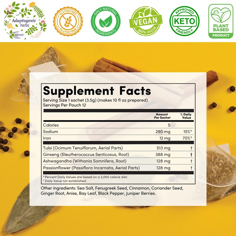 Vigrs Sipping Broth Adaptogenic Herbal Steep Sachets with Savory Seasonings,