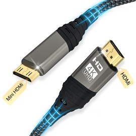 Mini HDMI to HDMI Cable 2 m, 4 K @ 60 Hz 1080P HDMI to Mini HDMI Cable Nylon Braided Supports Ethernet, UHD, 3D, HDR, ARC, Mini HDMI Compatible with Nikon D7100 Canon EOS RP/R, Raspberry Pi Zero/Zero