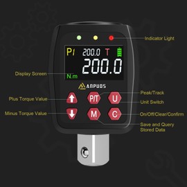 ANPUDS Digital Torque Adapter, 1/2 Inch 10-200 Nm Torque Adapter Set with Preset, Bearing, Buzzer, LCD Display, ± 1% Error Accuracy, 1/4 Inch 3/8 Inch Adapter for Car, Motorcycle, Bicycle