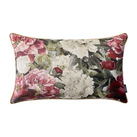ROOM99 Blossom Shine, 30 x 50 cm, Decorative Cushion Cover, Throw Cushion Cover, Aesthetic, Modern, Bedroom, Living Room Decor, Flowers, Velvet, Dark Red, Pack of 1