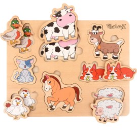 Pikatoyz Wooden Puzzles for 1 2 3 Year Olds. Montessori Puzzle for Kids. Wooden Toys 1 Year Old and up of farm animals. Puzzles for 1 2 3 Year Old. Ideal Kids Puzzles gift. Toddler jigsaw puzzles.