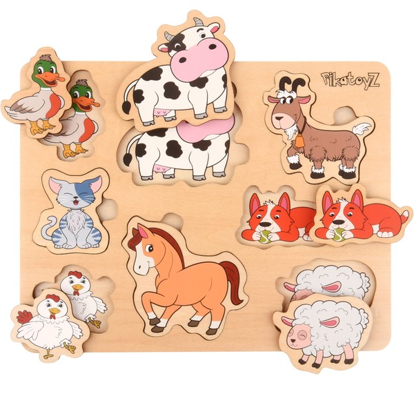 Pikatoyz Wooden Puzzles for 1 2 3 Year Olds. Montessori