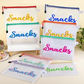 Aliceset 8 Pcs Large Snack Bags Waterproof Snack Pouch for Travel PVC Mesh Zipper Pouch Clear Letter Makeup Bags for Women Adult Travel Team Cheerleaders Teacher Daycare