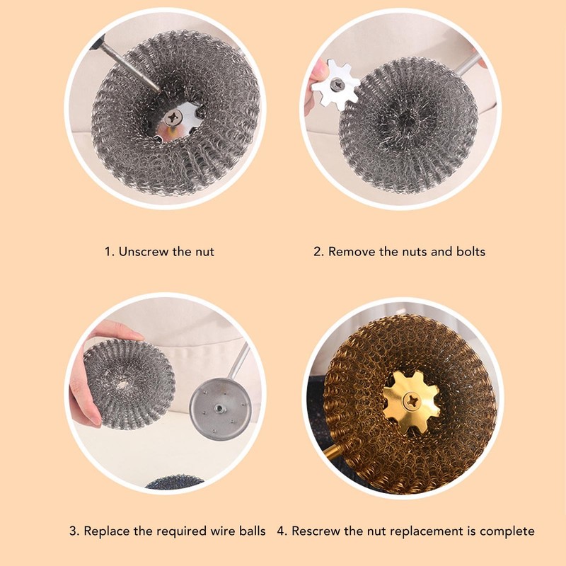 HAOHIZE Stainless Steel Wool Scrubber with Long Handle, Handheld Scrubbing