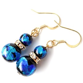 Gold Stone Firefly Glass Earrings, For Both Ears, Swaying, Sparkling, Rondell, Okinawa