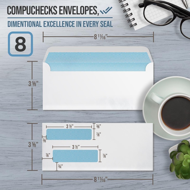 Compuchecks Double Window Envelopes - Gummed, Security Business Mailing Check
