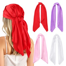 GoGou 4PCS Head Scarf for Women 35" Large Square Satin Hair Scarf Soft Neck Scarfs Silky Like Bandanas Hair Wraps Scarf for Sleeping（bright）