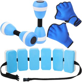 Seenelling 4Pcs Aquatic Exercise Water Weights Equipment, Including 1 Swimming Belt, 2 Pcs Foam Water Dumbbells 1 Pair Swimming Gloves Pool Exercise Equipment for Adults for Training Workouts
