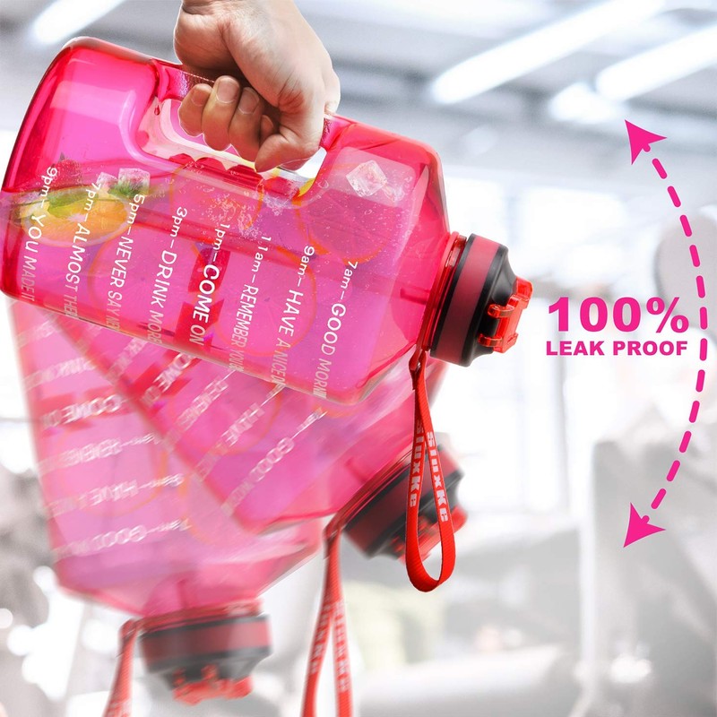SLUXKE 1 Gallon Water Bottle with Time Marker BPA Free