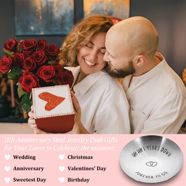 11th Anniversary Steel Gifts for Women Men Her Him Jewelry Holder Dish 11 Year Wedding Anniversary for Wife Husband Couples Birthday Christmas Valentine's Day Gifts for Girlfriend Boyfriend