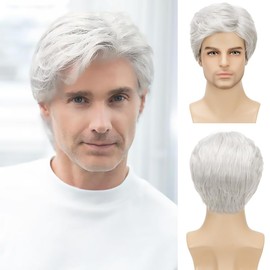 Sabosi Men's White Wigs Short Wigs Natural Looking Heat Resistant Synthetic Hair with Adjustable Cap 180g