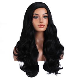 RightOn Black Wig Long Wavy Wig Black Wavy Wigs for Women Cospaly Party Daily Hairnet Include