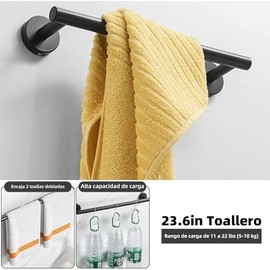 8 Piezas Juego de Accesorios de Baño, 1Toallero Baño  2Portarrollos para Papel 1 toallero de anill 4 Ganchos, 304 Acero Inoxidable, Adecuado para