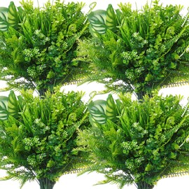 Cindeer 24 Pcs Artificial Flowers Plants for Outdoors, UV Resistant Artificial Fake Plants Plastic Faux Flowers Plants Outdoor Indoor Flowers Artificial for Decors Wedding (Fresh Color,Greenery)