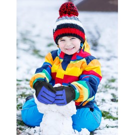 Bencailor 3 Pairs Kids Winter Gloves Waterproof Snow Ski Gloves Warm Windproof Adjustable Mittens for Boy Girl Outdoor(8-12 Years,Classic Blue, Gray, Dark Blue)