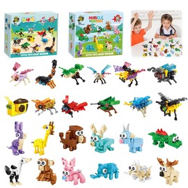24 Pack Mini Building Blocks Party Favors for Kids, Mini Building Blocks Animal Building Toy Set, 3 IN 1 Mini Building Block Set Stocking Fillers Easter Birthday Gift for Boys Girls Ages 6-12+