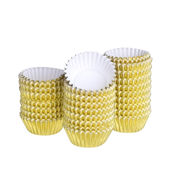 TUPARKA 500 Pcs Gold Mini Metallic Foil Cupcake Liners Baking Muffin Paper Cups Cases, Bottom 3.2cm Dia