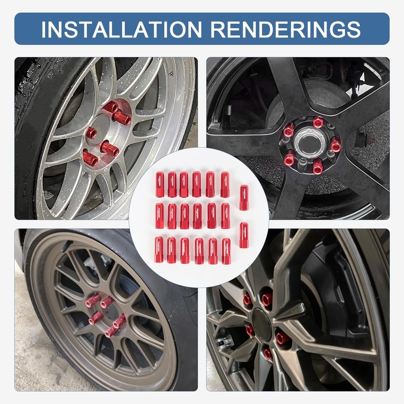 JDMSPEED New Red 20PCS M14X1.5 60MM Extended Forged Aluminum Tuner