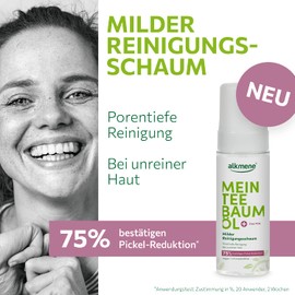 alkmene My Tea Tree Oil Cleansing Foam Face 3 x 150 ml Pimple Reduction 75% Confirmed Natural Tea Tree Oil, Vegan & Climate Neutral - Facial Cleansing Foam for Blemished Skin - Wash Foam