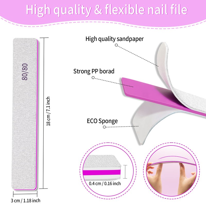 Acrylic Nail Files 80/80 Grit Reusable Coarse Square Jumbo Nail