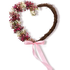Dingion 18 Inch Boho Valentines Day Wreaths for Front Door Artificial Heart Wreath Pink Wreath Valentines Day Decorations for Valentines Day Wedding Farmhouse Porch Anniversary Home Decoration