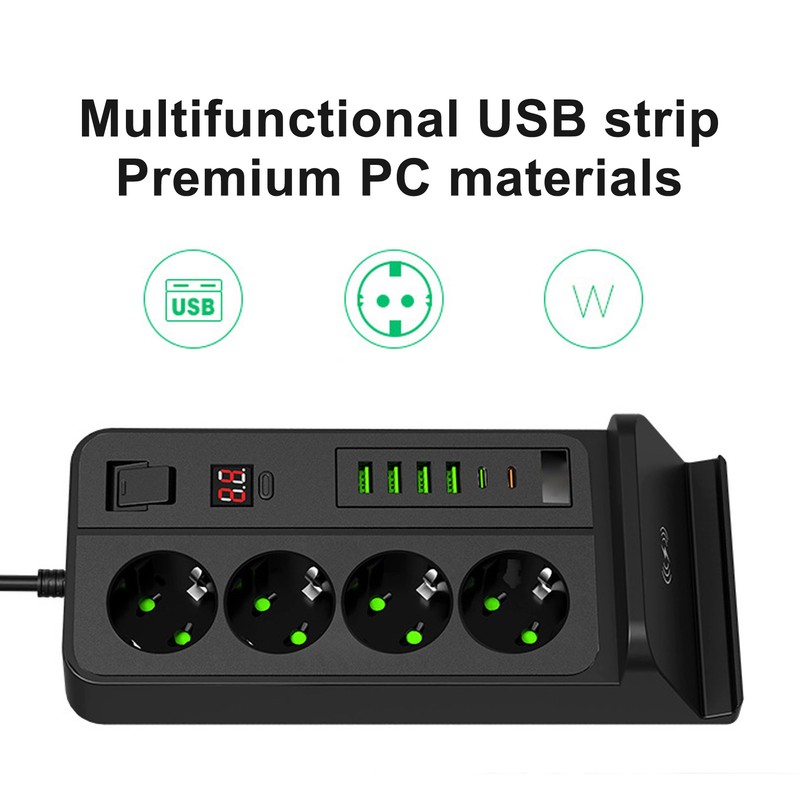 European Power Strip Wireless Charging USB TYPE C 4 Way