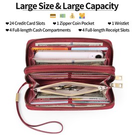 GAEKEAO Wallet for Women Clutch RFID Blocking Leather Wristlet Purse Large Capacity Credit Card Holder with Grip Hand Strap