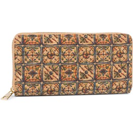 styleBREAKER Women's Cork Wallet with Colourful Pattern Print in Ethnic Look, Zipper, Wallet 02040138, Colour:Square/Blue-Orange-Green