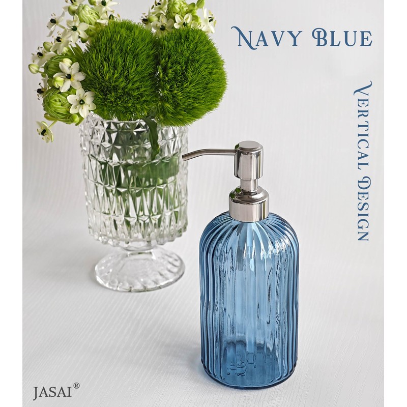 JASAI 18Oz Navy Blue Glass Soap Dispenser for Kitchen &