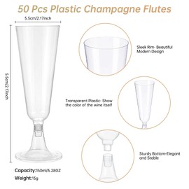 Lyneun Plastic Champagne Glasses, Pack of 25, 150 ml Champagne Glasses, Plastic, Reusable, Transparent Champagne Glasses Plastic for Weddings, Birthdays, Parties