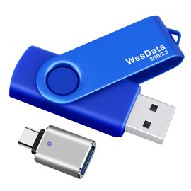 WesData 8GB USB 2.0 Flash Drive and 1 USB C Adapter, Thumb Drive USB Memory Stick Jump Drive, Compatible with OTG Type C Phones, Tablets, Laptop, PC (Blue)