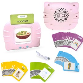 HOPA POPA TOYS, Talking Flash Cards for Toddlers (Pink) – 224 Words for Speech Therapy & Autism Support – Montessori Educational Interactive Learning Toy for Kids Ages 36 M+