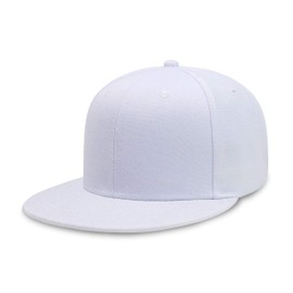 CHOK.LIDS Flat Bill Visor Classic Snapback Hat Blank Adjustable Brim High Top End Trendy Color Style Plain Tone Baseball Cap (White)