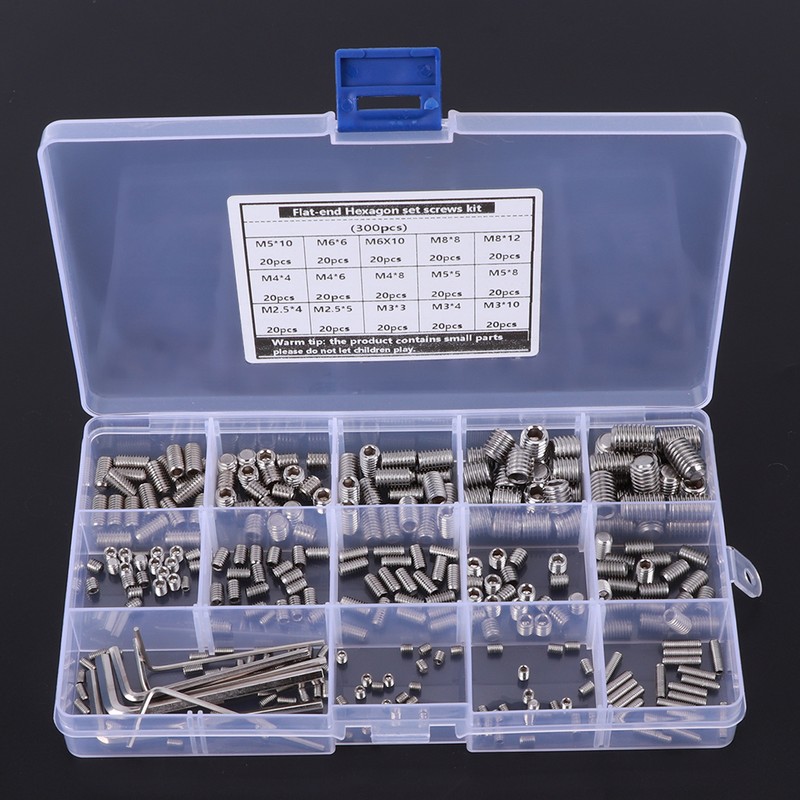 300Pcs Hex Grub Screw Kit Combination Boxed 304 Stainless Steel