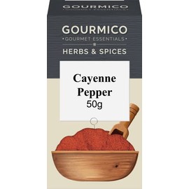 GOURMICO Canyenne Pepper, Ideal to Spice Up Soups, Stews, Chilli Con Carne or Meat and Fish Marinades. Suitable for Vegetarians and Vegans, 50g Pack, Dark Grey/White