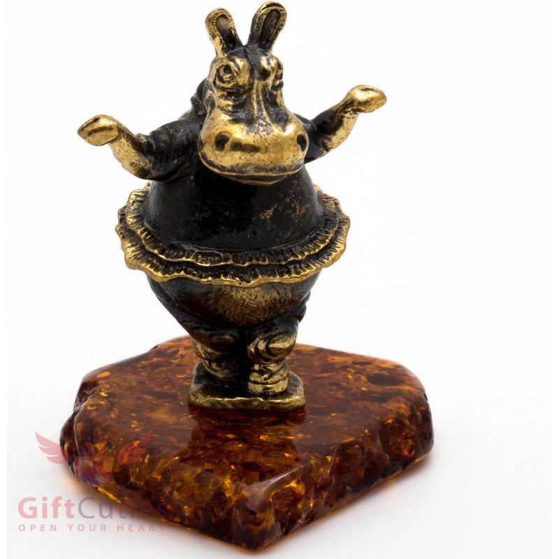 Solid Brass Amber Figurine Hippopotamus Hippo Behemoth ballerina IronWork
