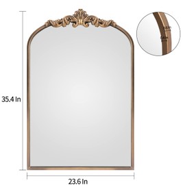 WAMIRRO Arched Gold Mirror,Gold Traditional Vintage Ornate Baroque Mirror,Antique Brass Mirrors,Wall Mounted Mirrors for Entryway/Fireplace/Living Room/Hallway/Bathroom.36“X24”Gold