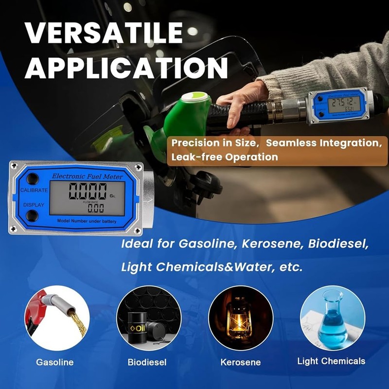 1 Piece Digital Flow Meter Aluminum Alloy Fuel Meter Turbine