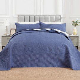 ENJOHOS Navy Blue 138x122 Extra Wide Oversized King Quilts - California King Bedspread, Reversible Summer Soft Microfiber Bed Coverlet Super King Bedding (1 Cal King Quilt, 2 Pillow Shams)