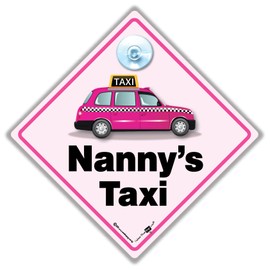 Nanny's TAXI Sign, Nanny's Taxi Car Sign, Suction Cup Nanny's Taxi Sign, Pink London Black Taxi Cab Sign 14cm x 14cm