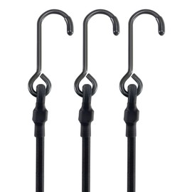 LuckyStraps 180 Lbs Real Heavy Duty Bungee Cords with Rust Resistant Steel Hooks, 18 Inch Black Bungee Straps with 1.8x Stretch & UV Protection, Perfect for Camping, Tarps, Tent, Bike, Luggage (3 Pcs)