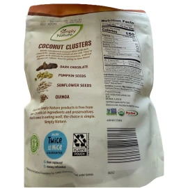 Simply Nature Coconut Clusters Dark Chocolate Pumpkin Sunflower Quinoa Non GMO