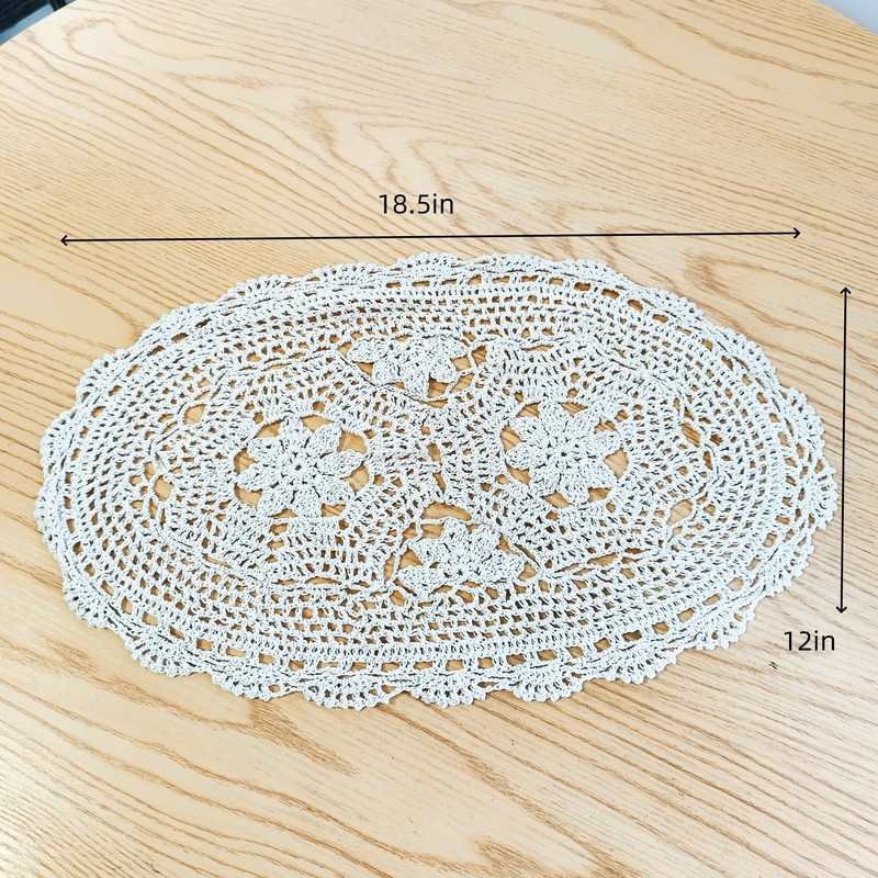 Eiyye 2-Pieces Handmade Cotton Crochet Doilies Oval Lace Table Placemats