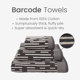 Allure Pack of 2 Barcode Stripe Bath Towels 70 x 125cm – Super Soft, Absorbent & Quick Dry Pop Up Zero Twist Striped Textured 100% Cotton Bathroom Towels (Dark Steel)