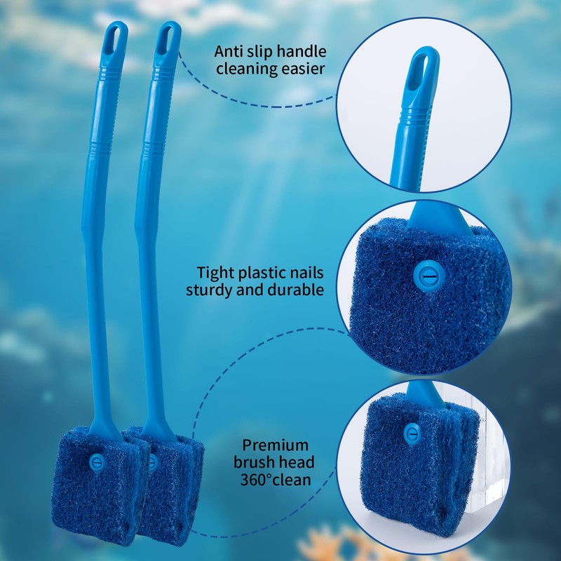 SLSON Aquarium Algae Scraper Double Sided Sponge Brush Cleaner Long