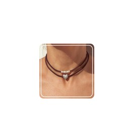 RINHOO FRIENDSHIP Boho Choker Necklace for Women Black Leather Necklace Multi Ring Flower Heart Pendant Choker Necklace for Women Boho Jewelry Gift (double layered heart)