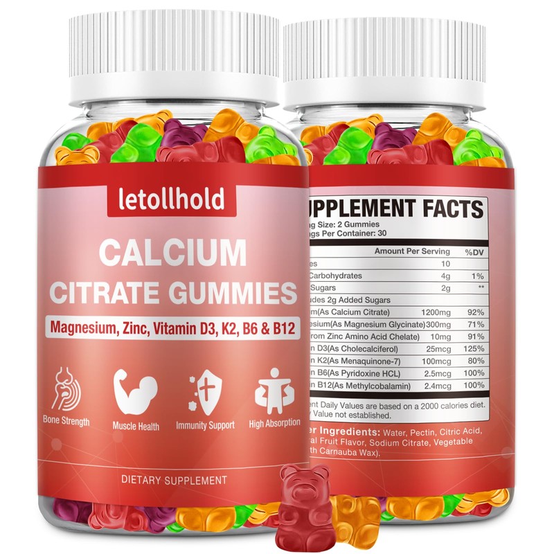 Calcium Citrate Gummies - 1200mg Calcium Gummies with Magnesium Zinc