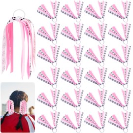 24 Pcs Soccer Hair Accessories for Girls, Holder Streamer Elastics, Soccer Pink Hair Ties, Soccer Ribbon,Soccer Scrunchies for Girls Ponytail Holder Scrunchies Gifts